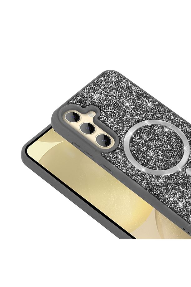Samsung Galaxy S24 Fe Kılıf Kum Taşlı Kristal Görünümlü Simli Parlak Renkli Magsafe Kapak - 2
