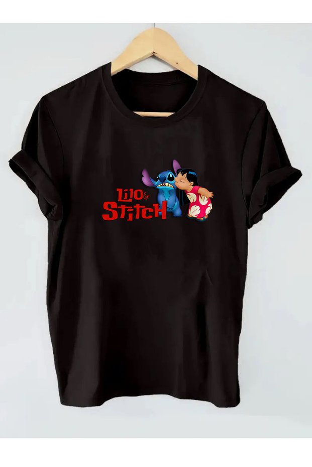 Printed Lilo Stitch Women's Unisex Oversize Crew Neck Printed T-Shirt White Black Gray Tshirt
