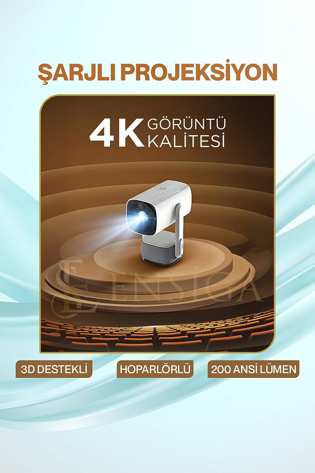 Şarjlı 1080p Max 4k Projektör, 3d Destekli Memc Hdr10 Speaker Hoparlörlü Projektör 200 Ansi Lümen - 4