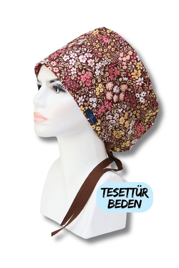 Hijab Size Brown Wildflowers Surgical Bonnet Doctor Nurse Sanitary Hospital Bonnet