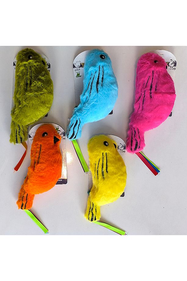 Catnipli Zilli Peluş Kuş Kedi Köpek Oyuncağı Çeşitli Renklerde 8 cm x 30 cm - 1