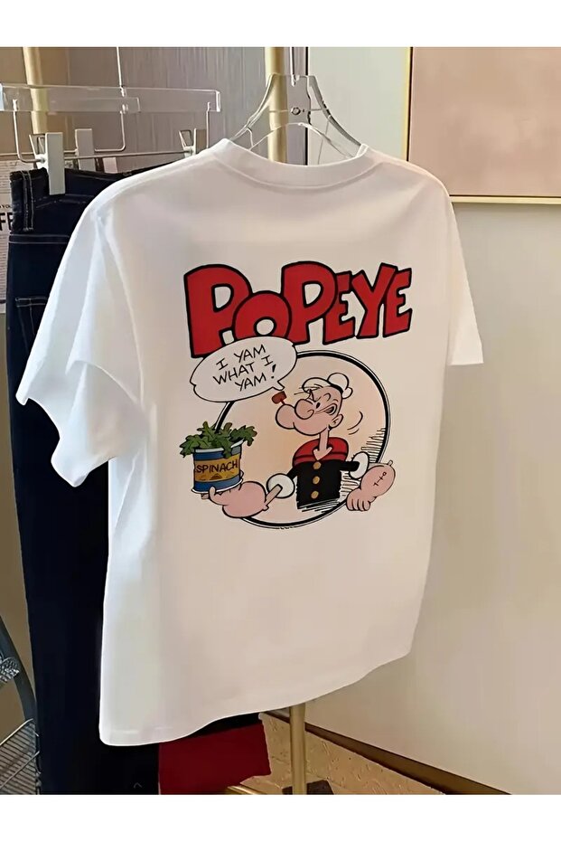 Popay Graphic Print T-Shirt, 100%, Comfortable Loose Fit, Knitted Fabric, Alphabet Pattern, Summer T-Shirt