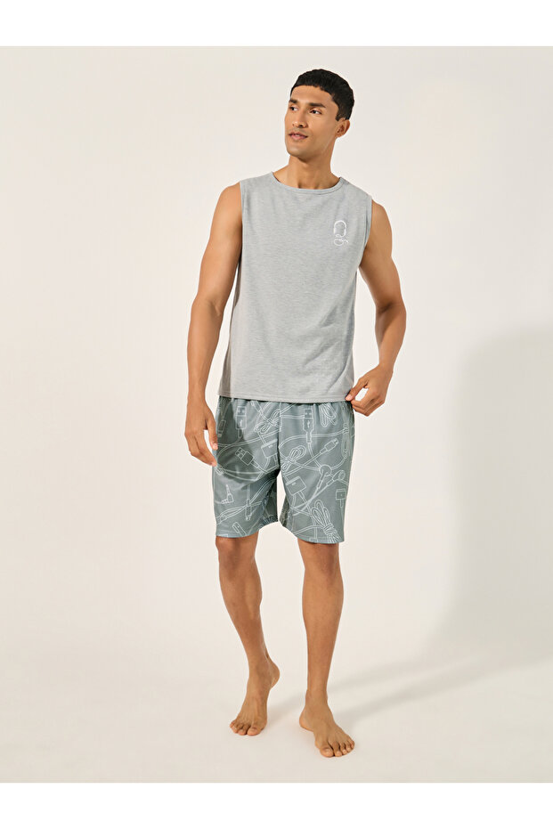 Printed Round Neck Tank and Shorts Pyjama Set