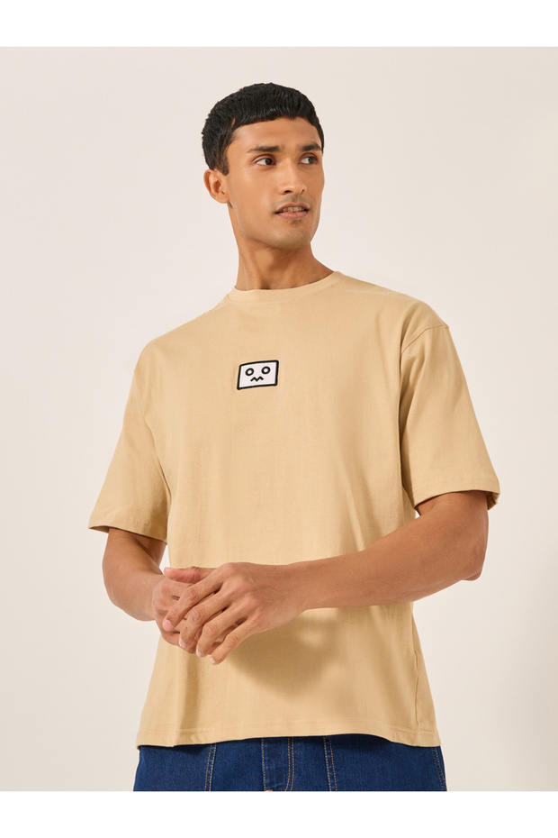 Embroidered Badge Detail Cotton Oversized T-Shirt