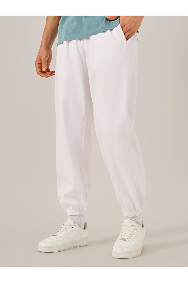 بنطال رياضي رجالي أبيض سادة - 1