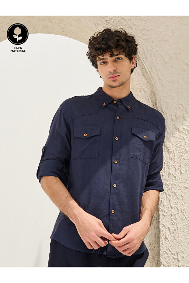 Regular Fit Spread Collar Shirt with Chest Pockets