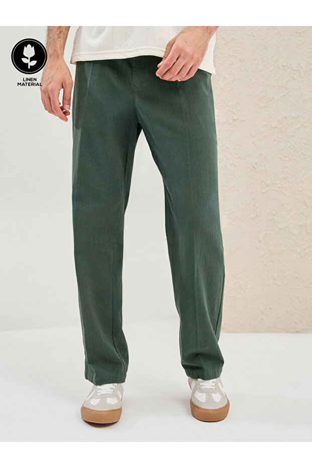 بنطلون مريح من مزيج الكتان الصلب - 1
