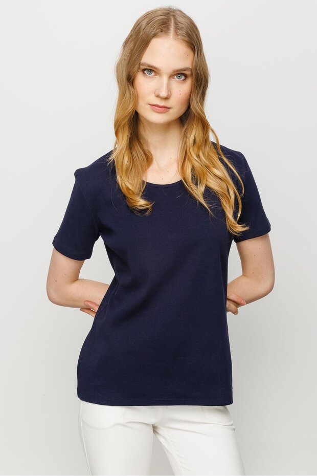 Women's Crew Neck Short Sleeve Cotton Camisole T-shirt Navy Blue