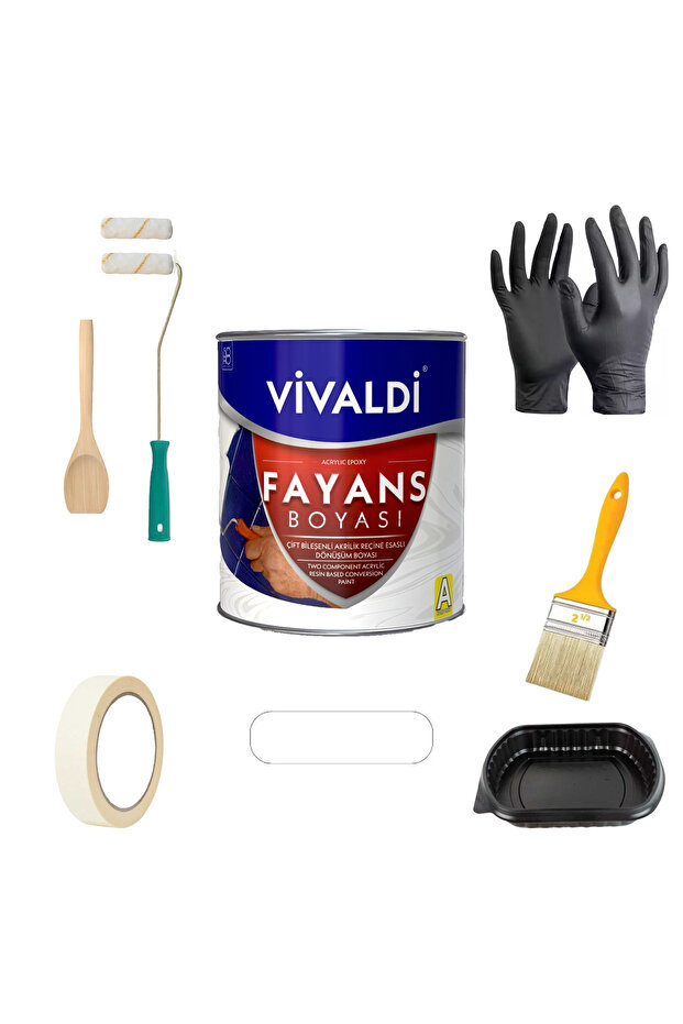 Vivaldi Tezgah Mermer Fayans Boyası Seti Vernik Ve Astar Gerektirmez Mutfak Ve Banyo Boyası Beyaz 1LT