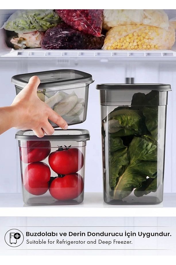 6'lı Etiketli Dikdörtgen Erzak Saklama Kabı Seti 3200ml ve 2000ml Çay Şeker Saklama Kabı - 6