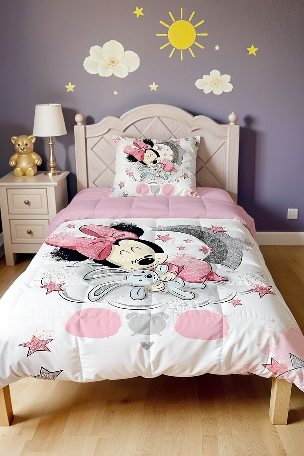Uyuyan Minnie Desenli Tek Kişilik Yorgan ve Yastık Kılıfı - 2