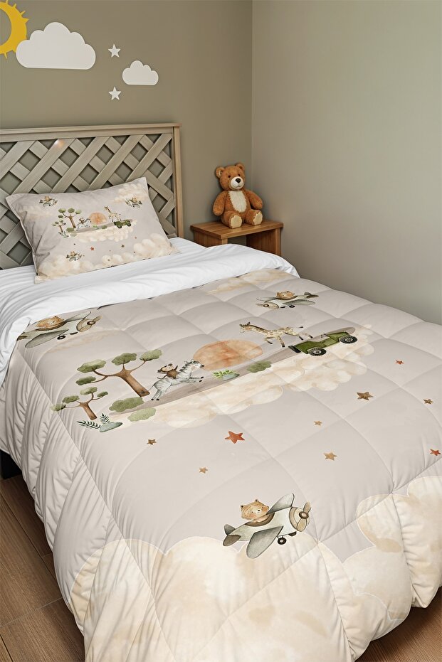 Jeep Li Cute African Safari Patterned Single Quilt and Pillowcase