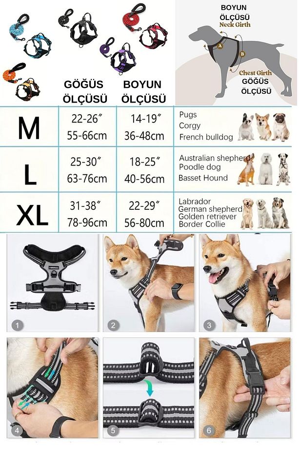 Köpek Tasması ve Gezdirme Halatı Reflektörlü Orta ve Büyük Irk İçin Yürüyüş ve Eğitim Tasma Seti - 4