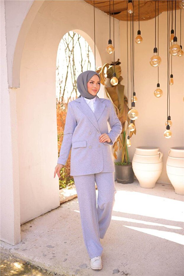 Double Breasted Four Button Jacket Set - (38-46) - 71250 - Gray