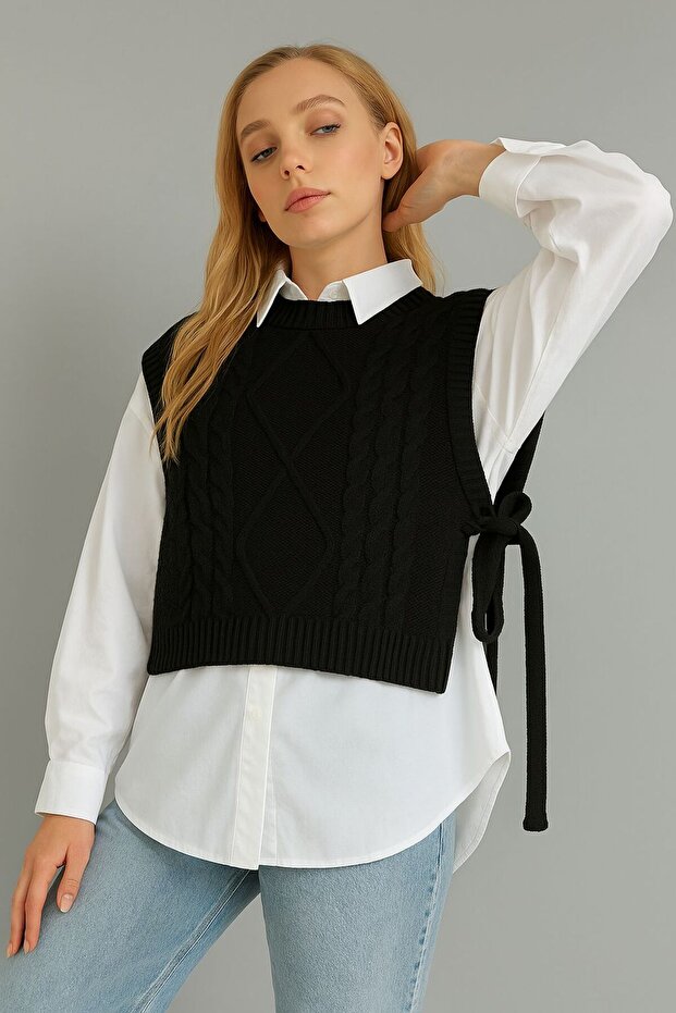 Haarflechtpullover mit seitlicher Bindung - 2