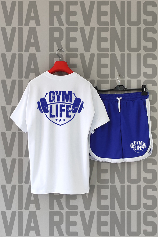 Gym Life Front Back Printed 100% Cotton Crew Neck Tshirt and Custom Sports Shorts Set