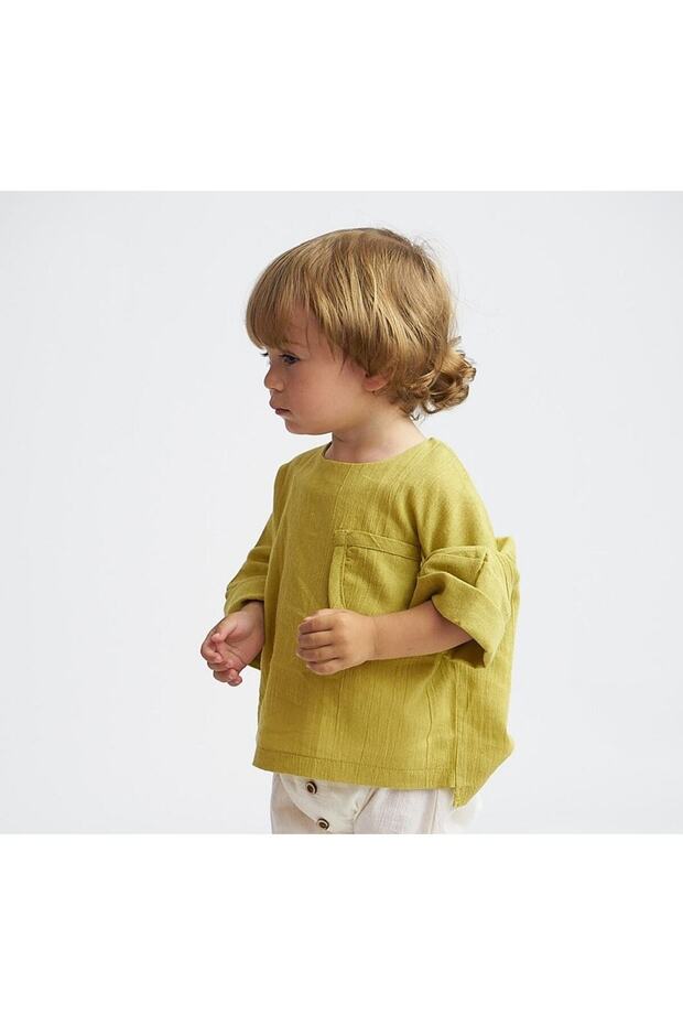 Oil Green Muslin Buttoned Loose Shirt
