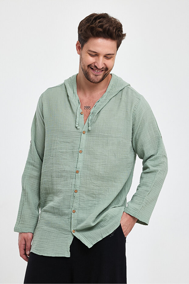 MUSLIN HOODED MEN'S SHIRT - 4010
