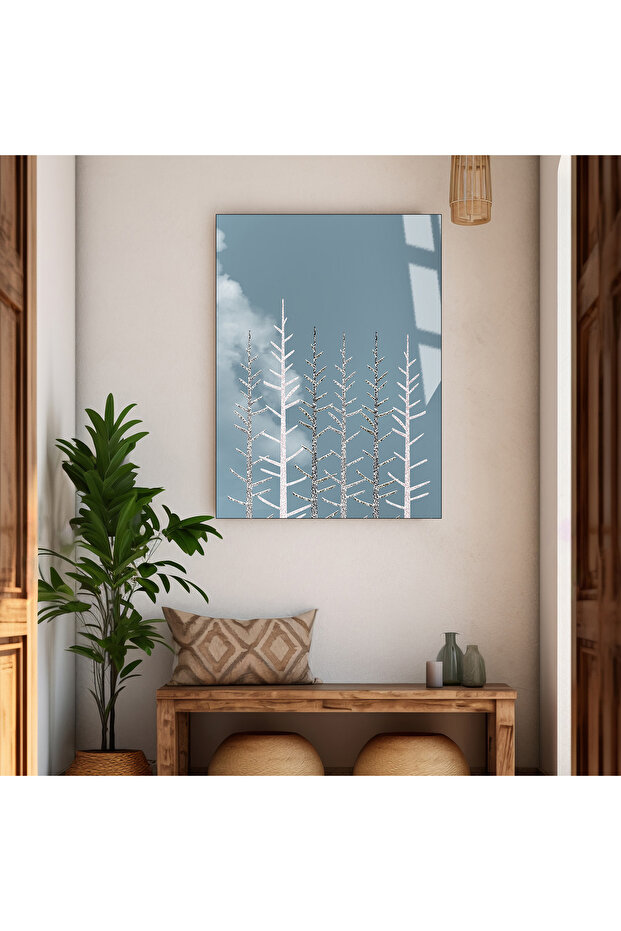 Hari̇kabi̇rev | Ice Blue Silver Tree Branch Pattern Tempered Unbreakable Glass Table | Tmtekli̇