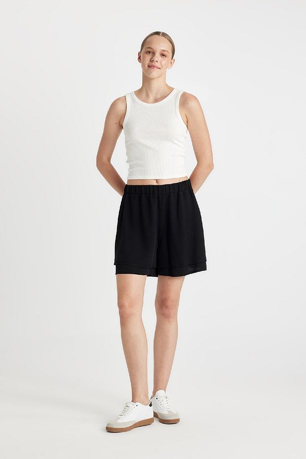 Regular Fit Normal Bel Kısa Paça Keten Karışımlı Siyah Şort D3989ax24hs - 2