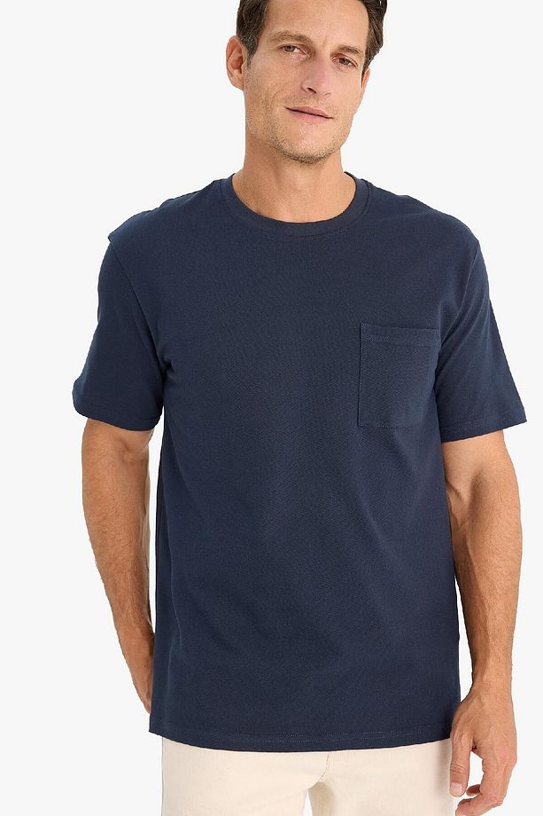 New Regular Fit Bisiklet Yaka Kısa Kollu Pamuklu Basic Düz Pike Tişört D7931ax25sp - 1