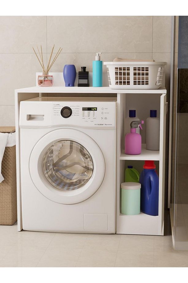 %100 MDF Çamaşır ve Kurutma Makinesi Dolabı, Kapaklı 2 Raflı Çamaşır Makinesi Düzenleyicisi - 2