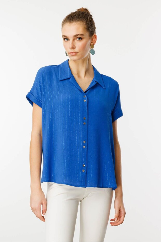 Women's Crepe Fabric Glitter Shirt Blue