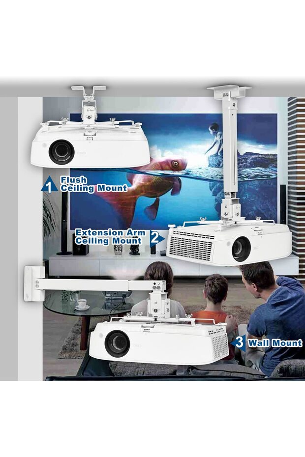 حامل سقف عالمي لجهاز العرض، حامل جداري قابل للتعديل لجهاز العرض للاستخدام المنزلي والمكتب - 5