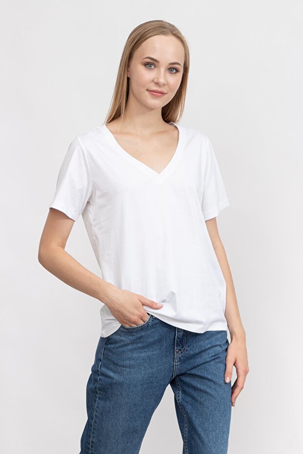 Smooth Cotton Women's V-Neck T-Shirt White