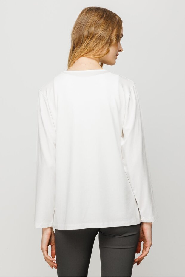 بلوزة نسائية من القطن الممشط الأساسي برقبة دائرية - 7