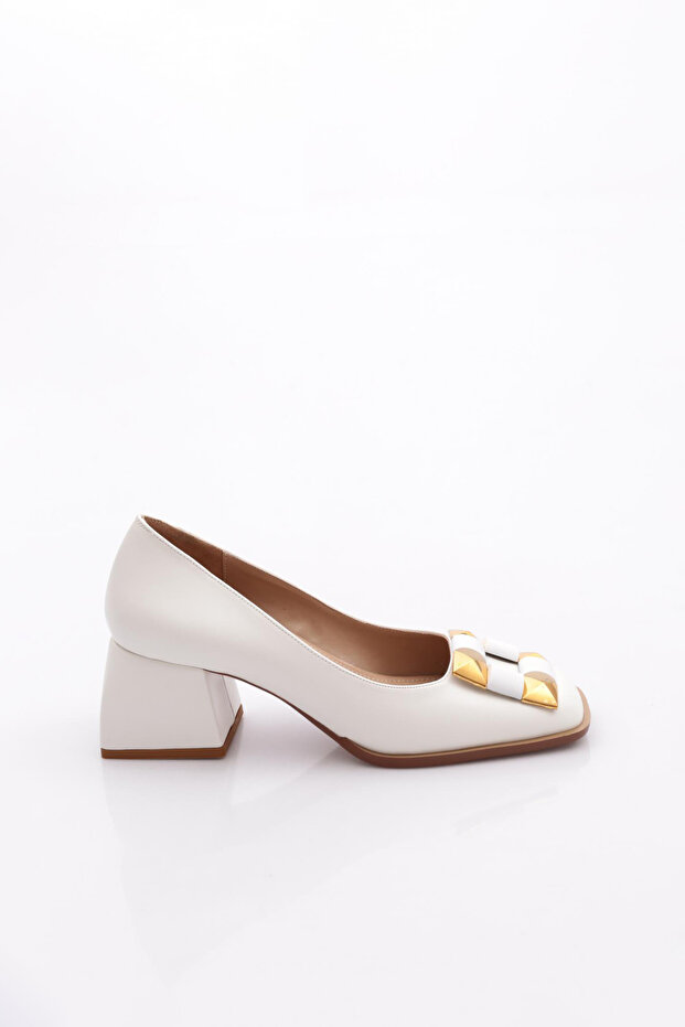 Women's Square Buckle Short Thick Heeled Shoes White Opening 234492859