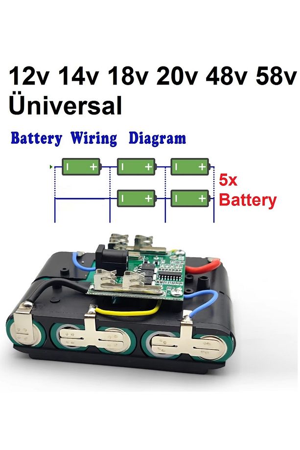 Şarjlı Matkap Için Yedek Batarya Üniversal 5 Pilli 12 Volt 14v 18v 20v 48v 58v Li-on Pil Şarj - 7