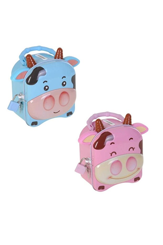 Metal Lock Piggy Bank Cow with Handle