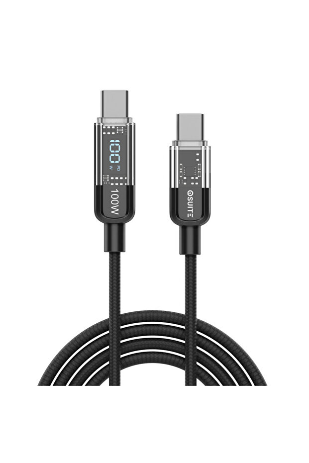 كابل USB-C إلى USB-C للشحن السريع بقدرة 100 واط مع شاشة LED وخاصية الإيقاف الذكي، مصنوع من سبائك الزنك المضفرة، بطول 1.2 متر