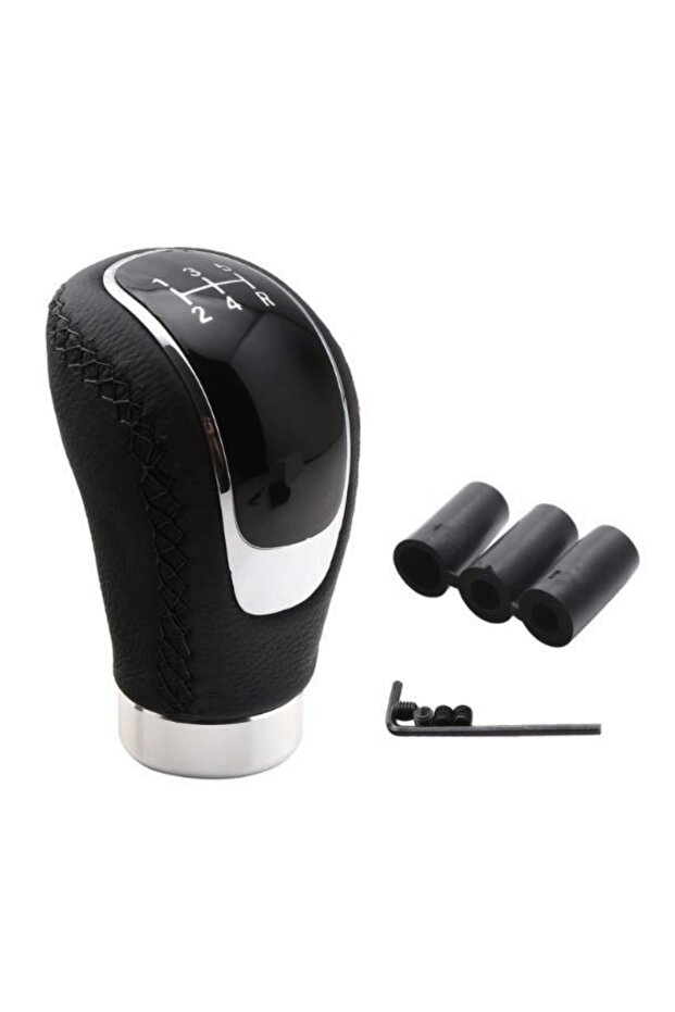 Universal Black Stitched Leather Sporty Look Gear Shift Knob Manual Gear Shift Lever with Cover and Attachment