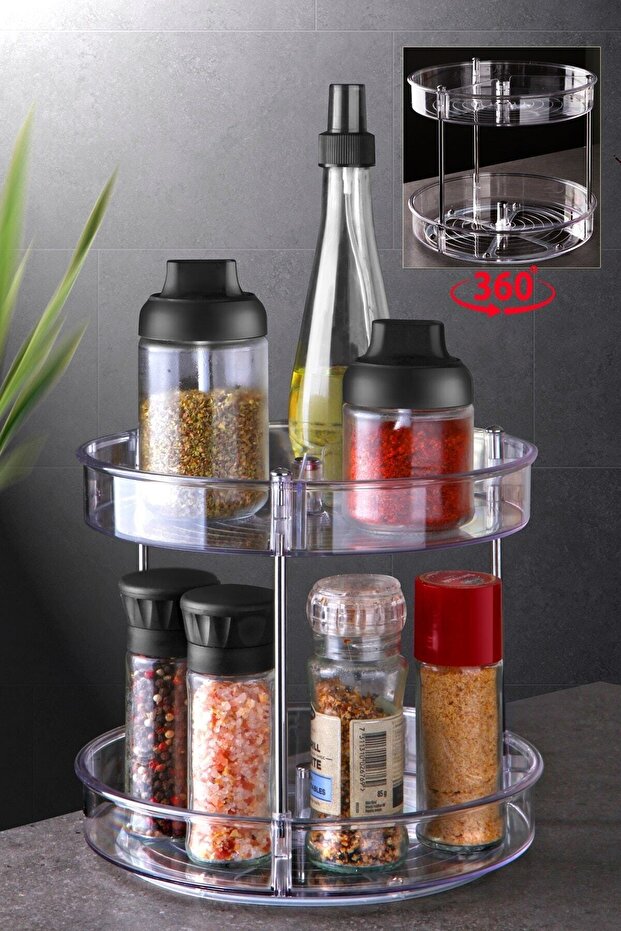 2-Tier, Multi-Purpose, Organizer Rotating Shelf Transparent - 5