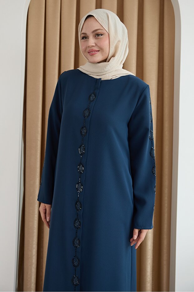 Damla Stone Patterned Indigo Ferace - 2