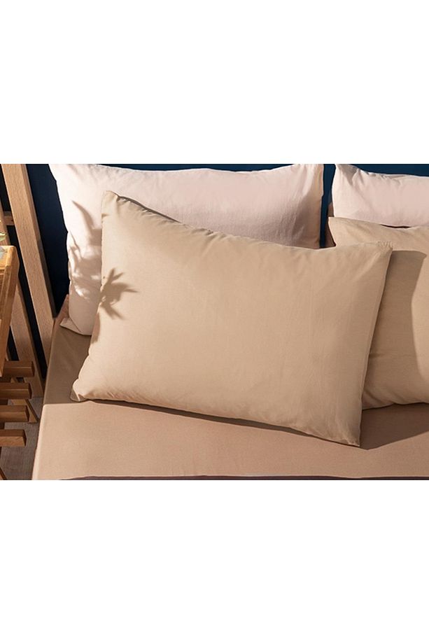 Plain Düz Pamuklu 2 Li Yastık Kılıfı 50 x 70 Bej - Kahve - 1