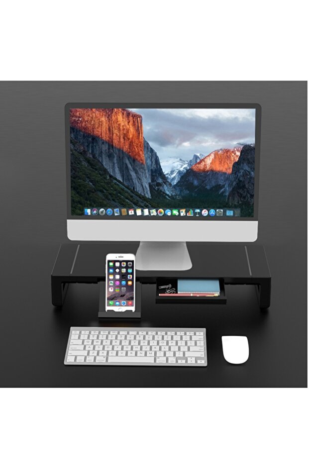 حامل شاشة مع درج تخزين وحامل هاتف لوحي وجهاز كمبيوتر قابل للطي - 8