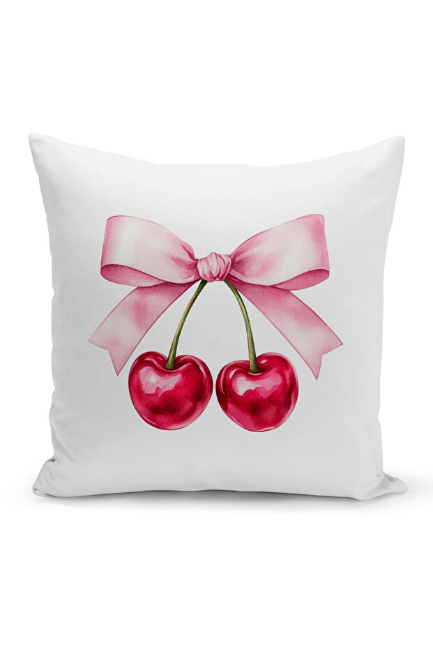 Cherry Series Double Sided Digital Printed Throw Pillow Cover (Cherry with Bow)