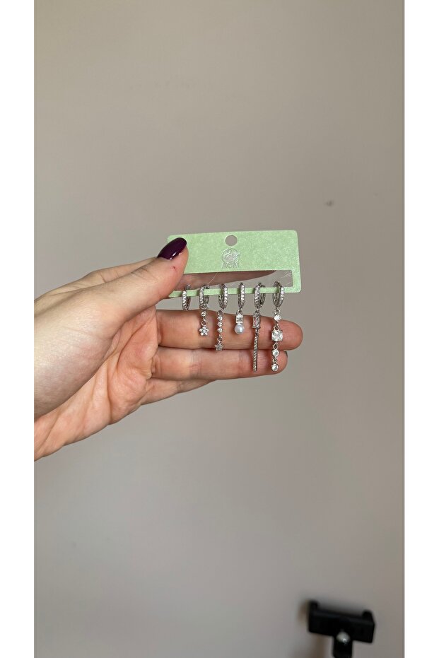 Silver Çelik Çeşitli Küpe Seti - 3