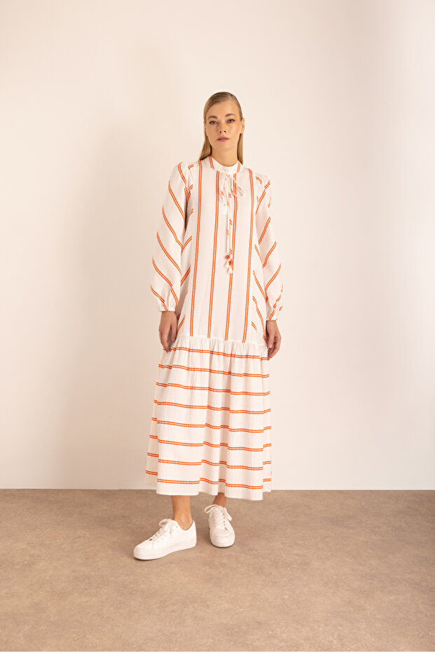 Çizgili Vual Elbise - 1