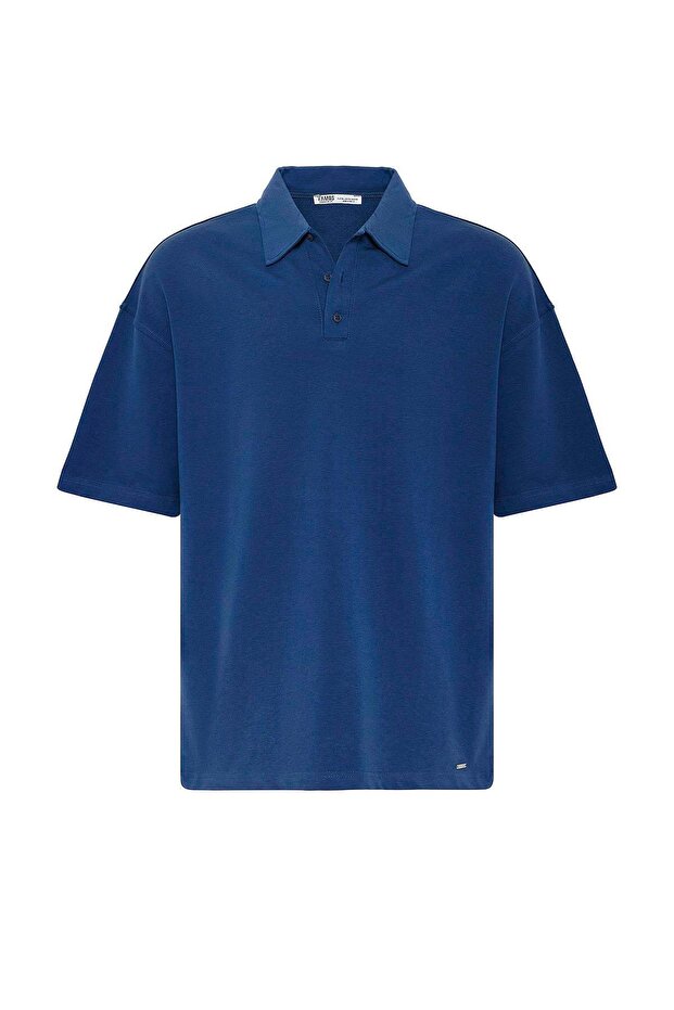 Basic Polo Yaka Oversize Tişört İndigo - 2