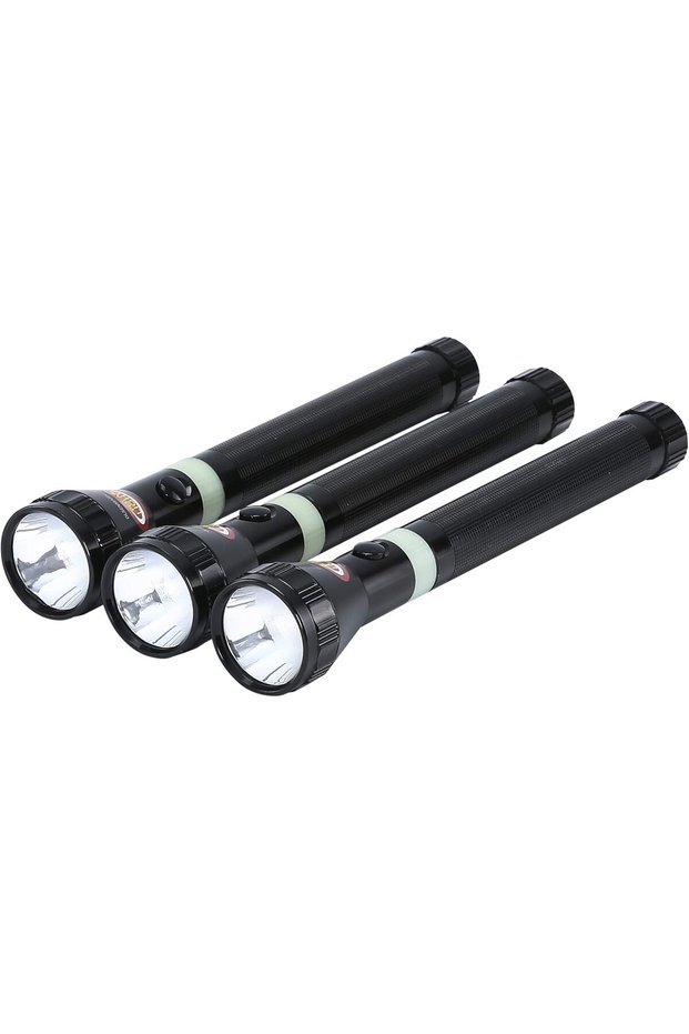 Rechargeable Led Flashlight 3-Pieces, 500 Meter Range, Black