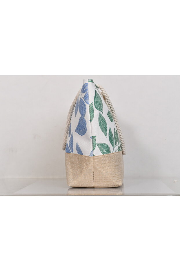 Stylish beach bag with a linen lining and a hemp rope handle, large capacity, water resistant - 5