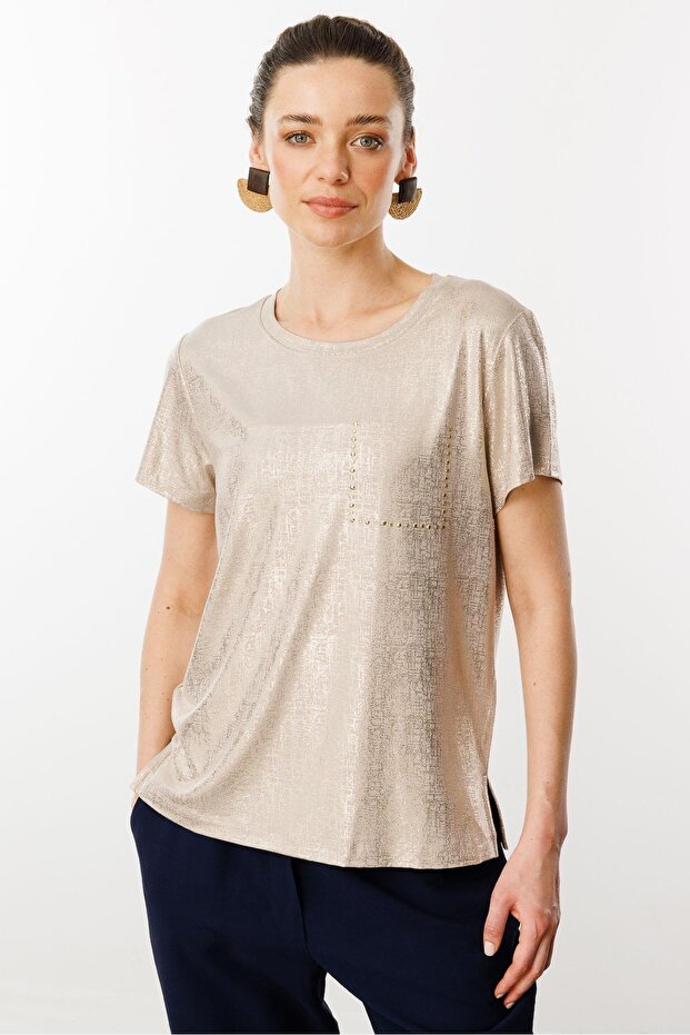 Women's Crew Neck Low Sleeve T-Shirt Mink