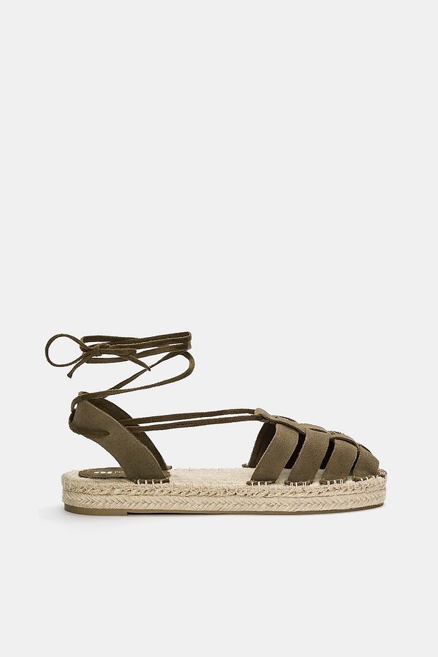 Bağcıklı deri espadril - 1