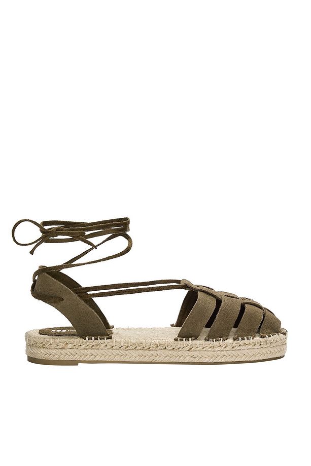 Bağcıklı deri espadril - 2