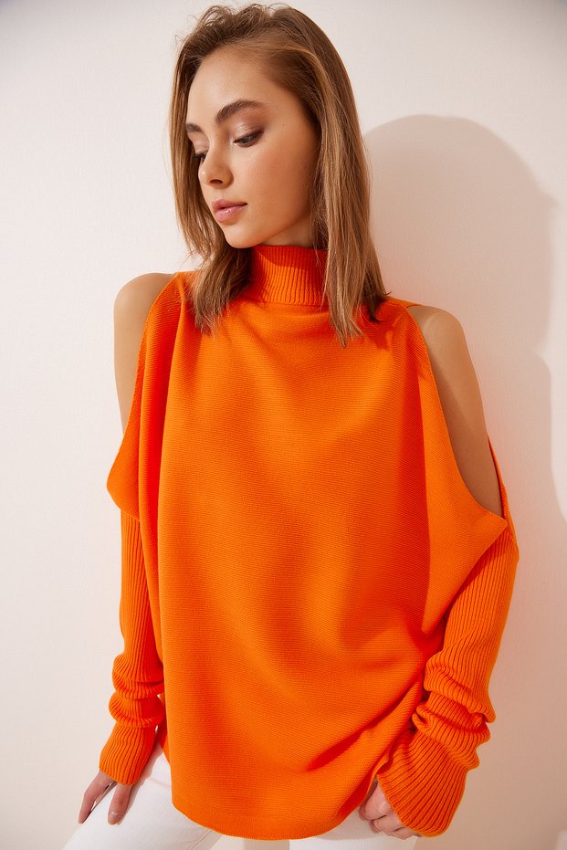 Cut Out Detailed Oversize Knitwear Sweater Oranj Las0009