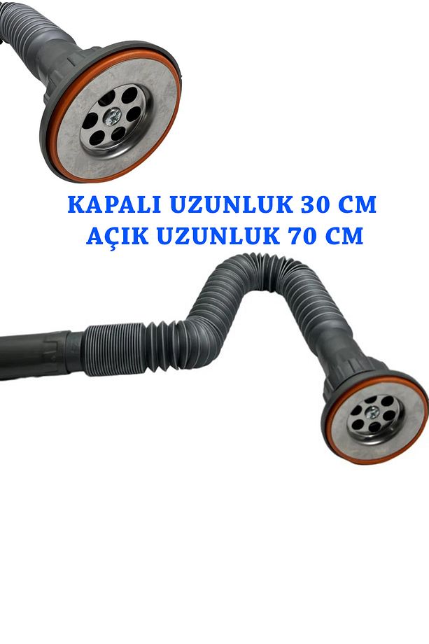 Krom Süzgeçli Körüklü Lavabo Ve Mutfak Sifonu Lavabo Gider Borusu 70 Cm 1.kalite Gri - 1